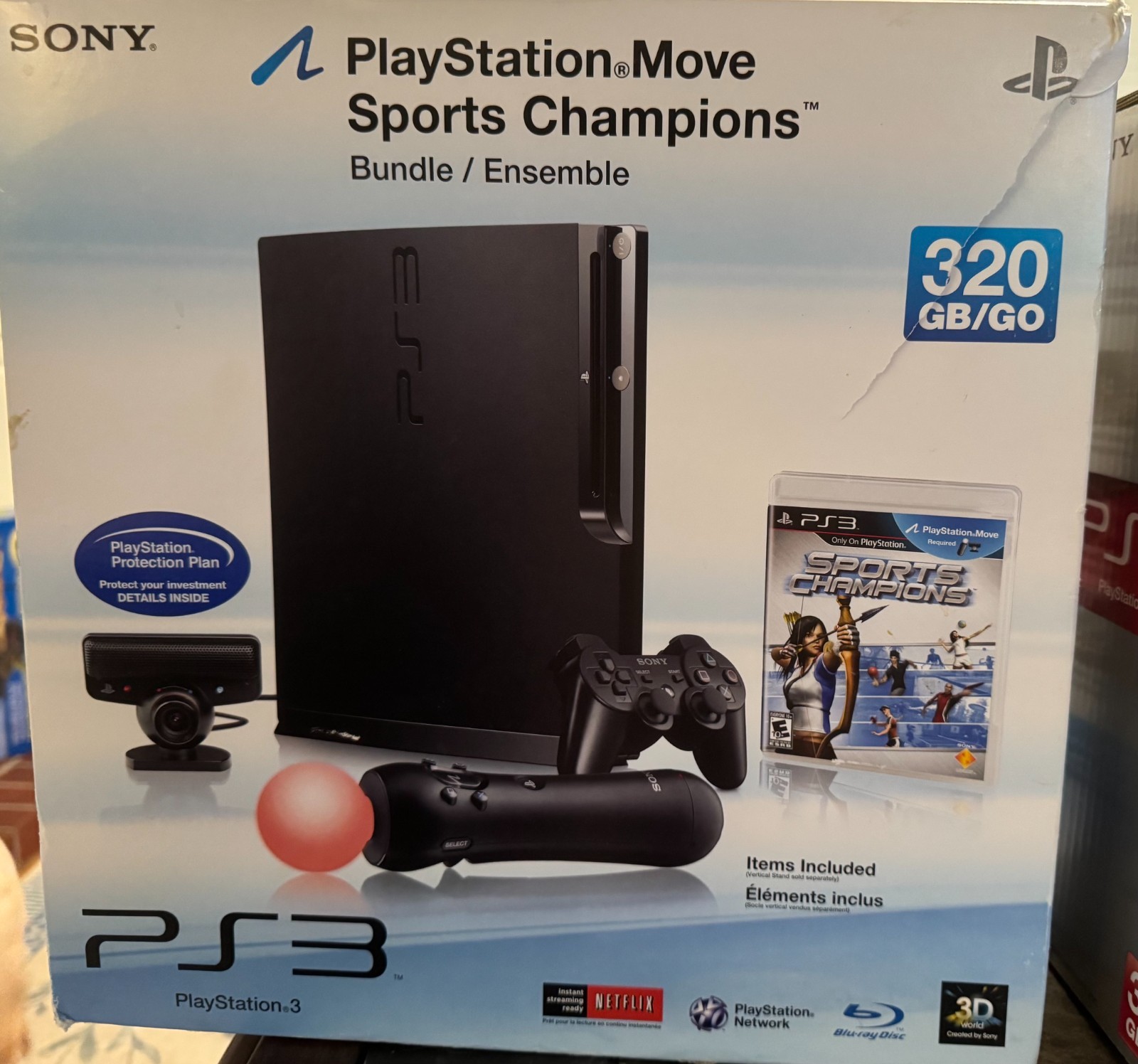 PS3 Slim 320GB Move Sports Champions Bundle Double-Boxed + 2 Controllers & Navi