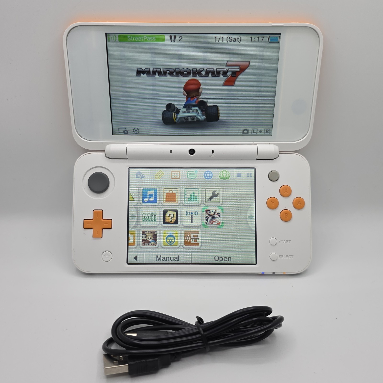 Nintendo 2DS XL System White & Orange Glass Screens – Mario Kart 7
