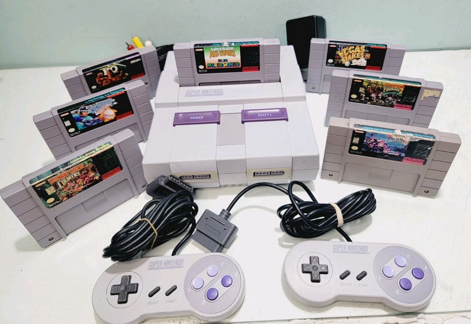 Super Nintendo System SNES Bundle Console with 7 Games 2 Controllers WORKS!