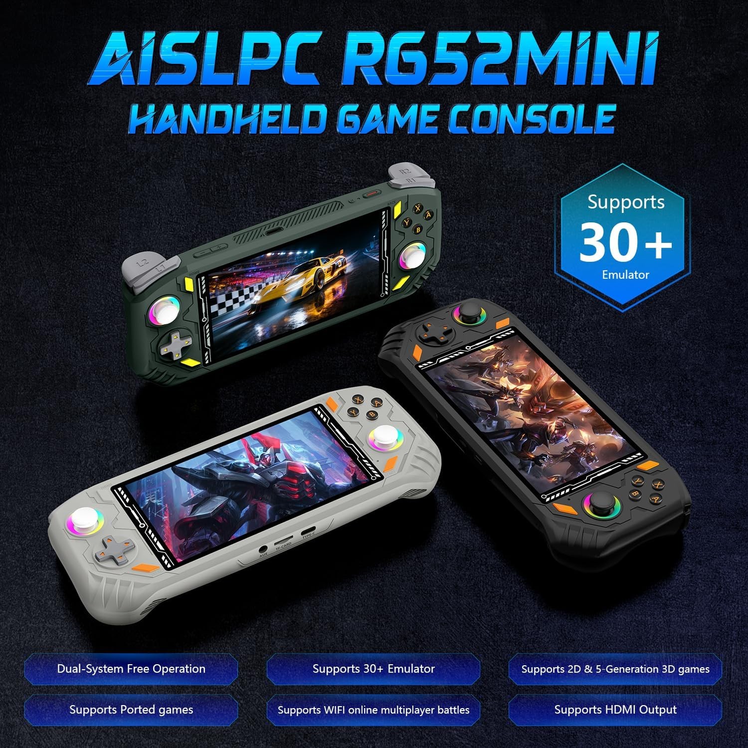 RG52MINI Handheld Game Console 5.5 Inch Green 64GB
