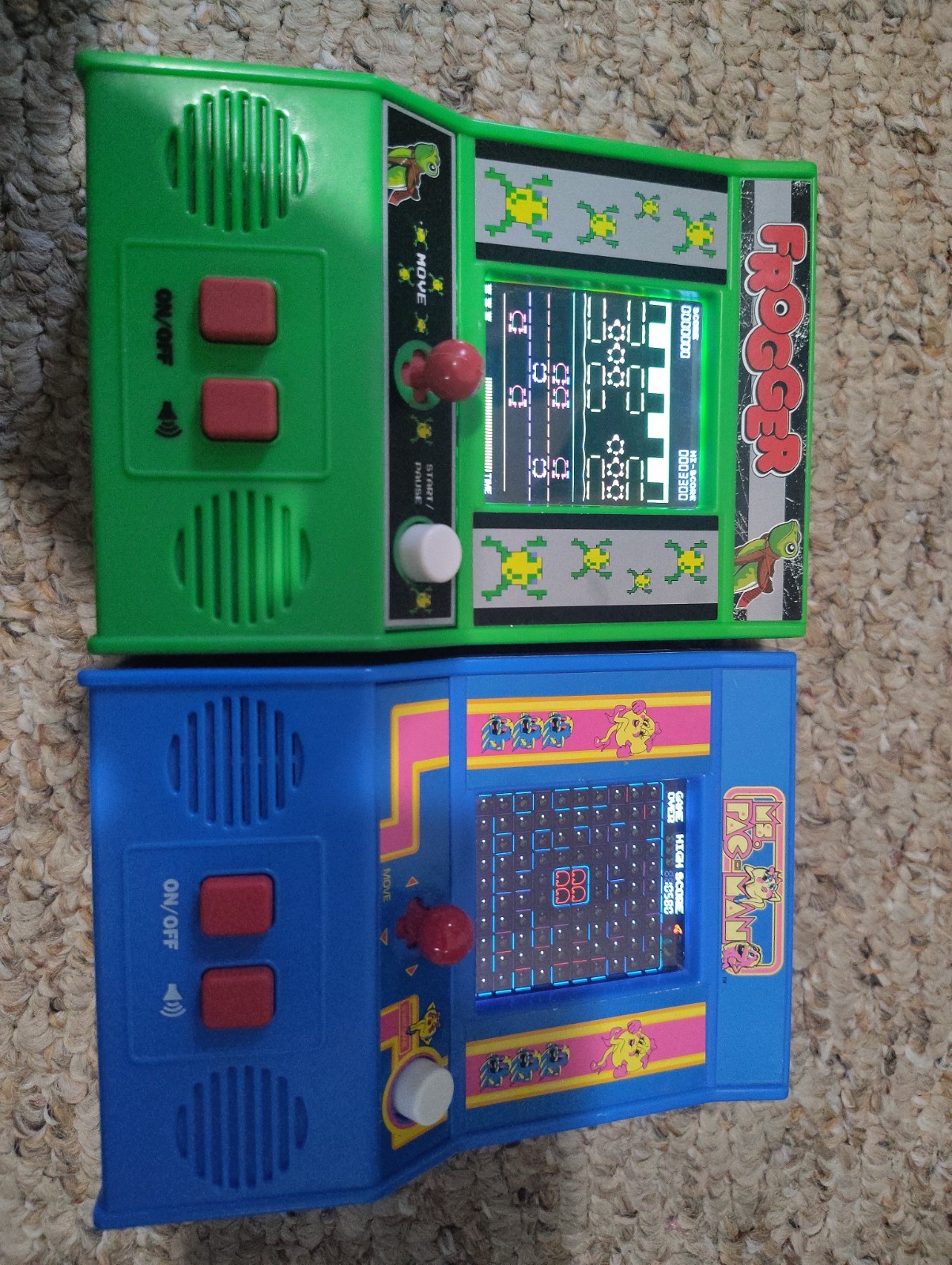 Lot 2 Ms Pac Man Bandai Frogger Retro Mini Arcade Handheld Game Konami – Tested
