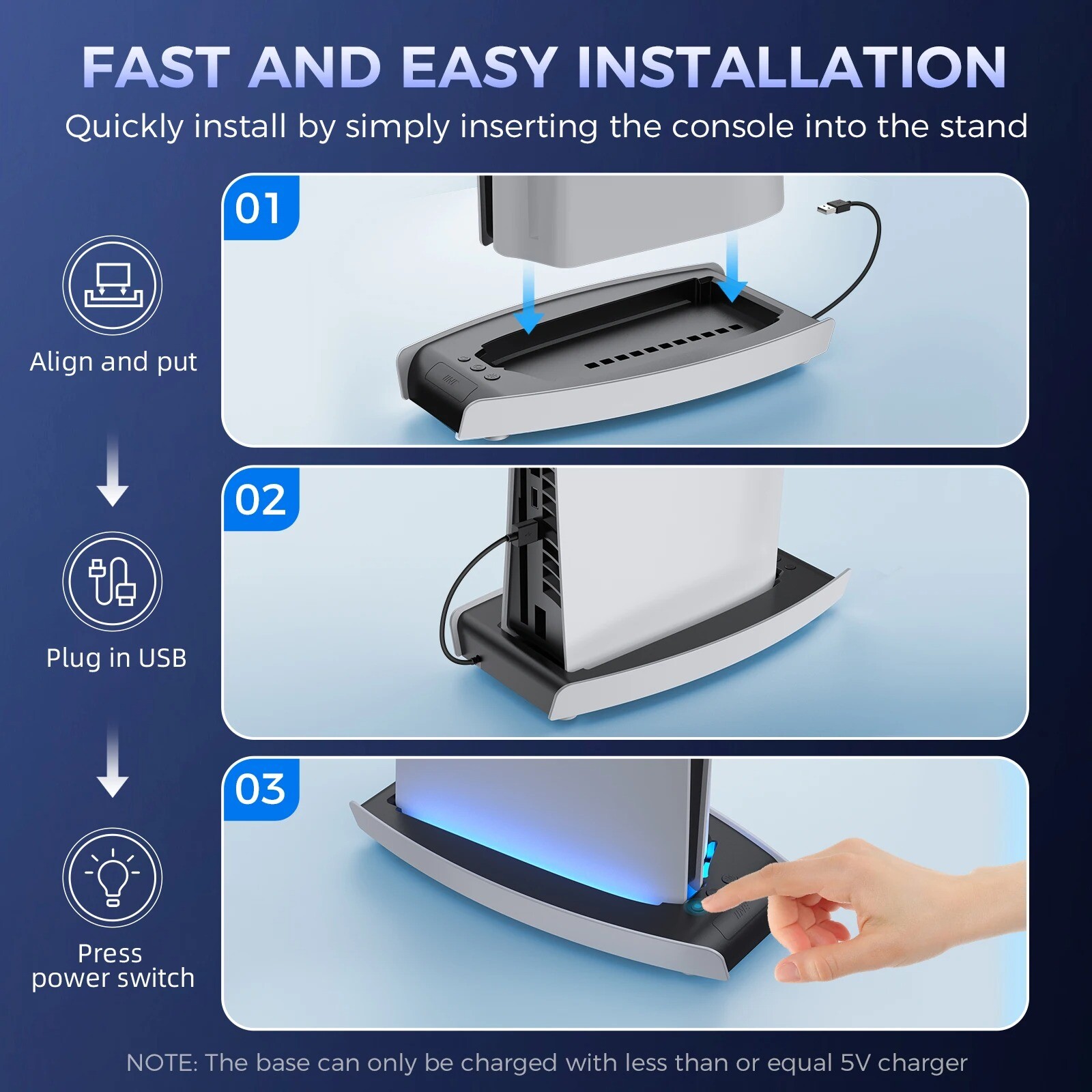 IINE Slim Stand Base LED Light Vertical Holder Stand Accessory for PS5 Slim