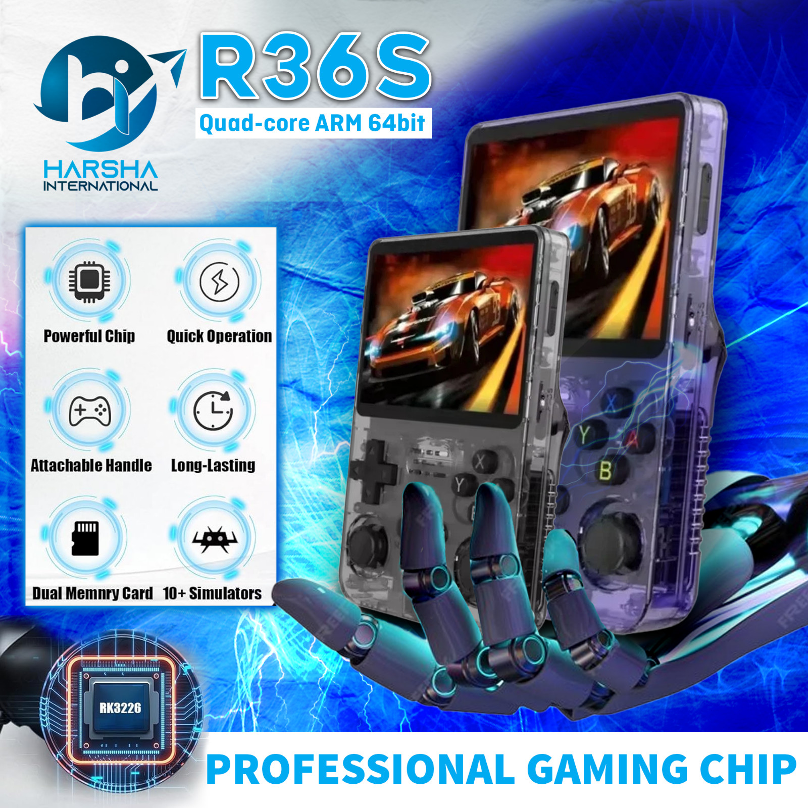 R36S Retro Handheld Video Game Console 64GB 13000+ Games 3.5 Inch IPS Screen US