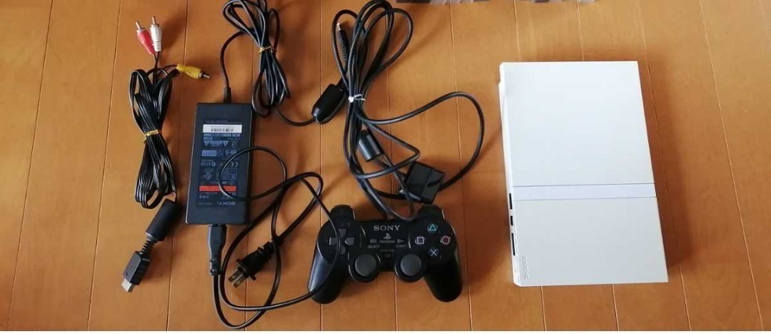 Sony PS2 SCPH-75000 Slim White Console Tested w/ Controller AV Cable Japan