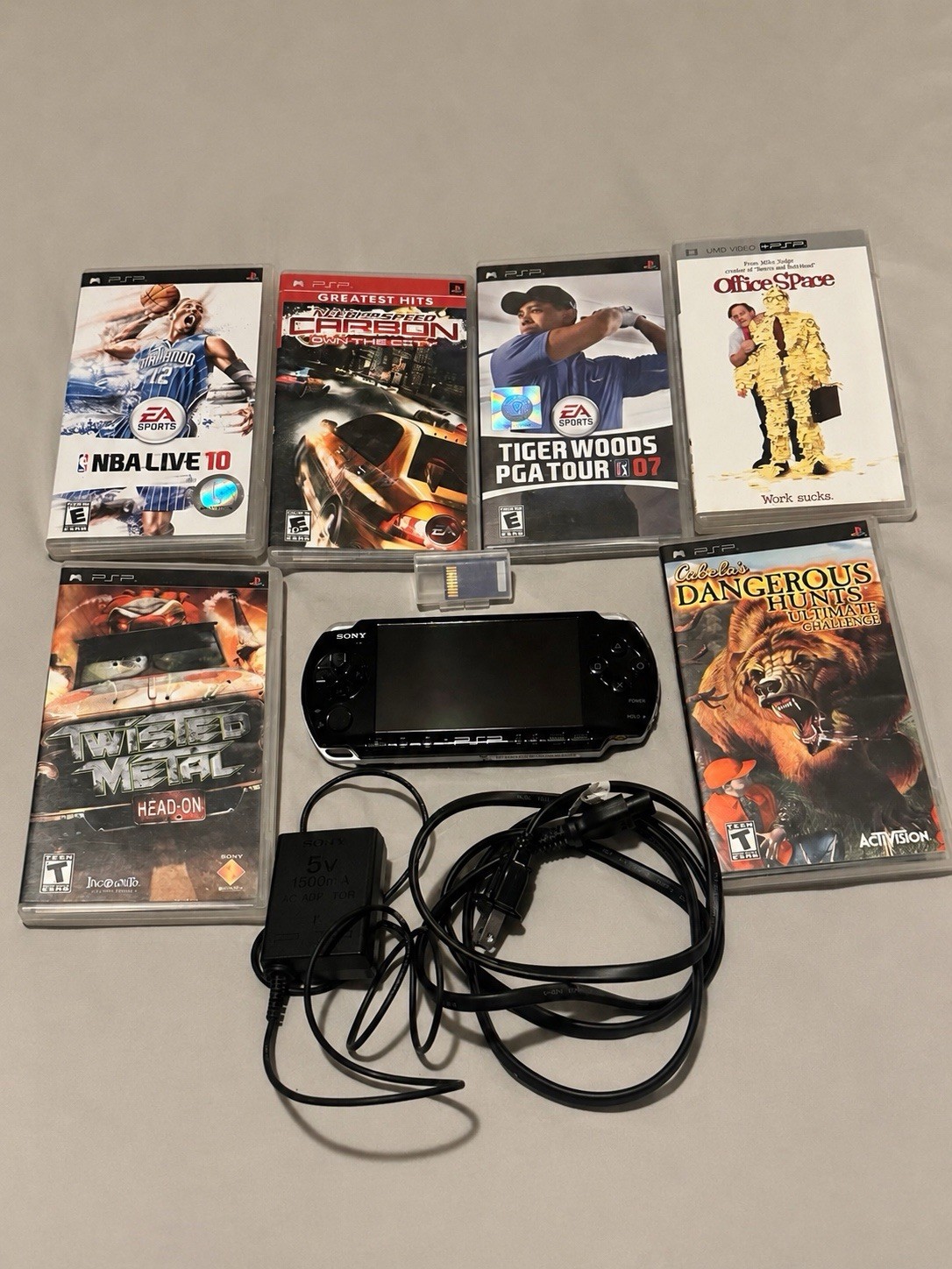 Sony PSP-3001 Piano Black Bundle Tested w/ Charger 5 Games Office Space