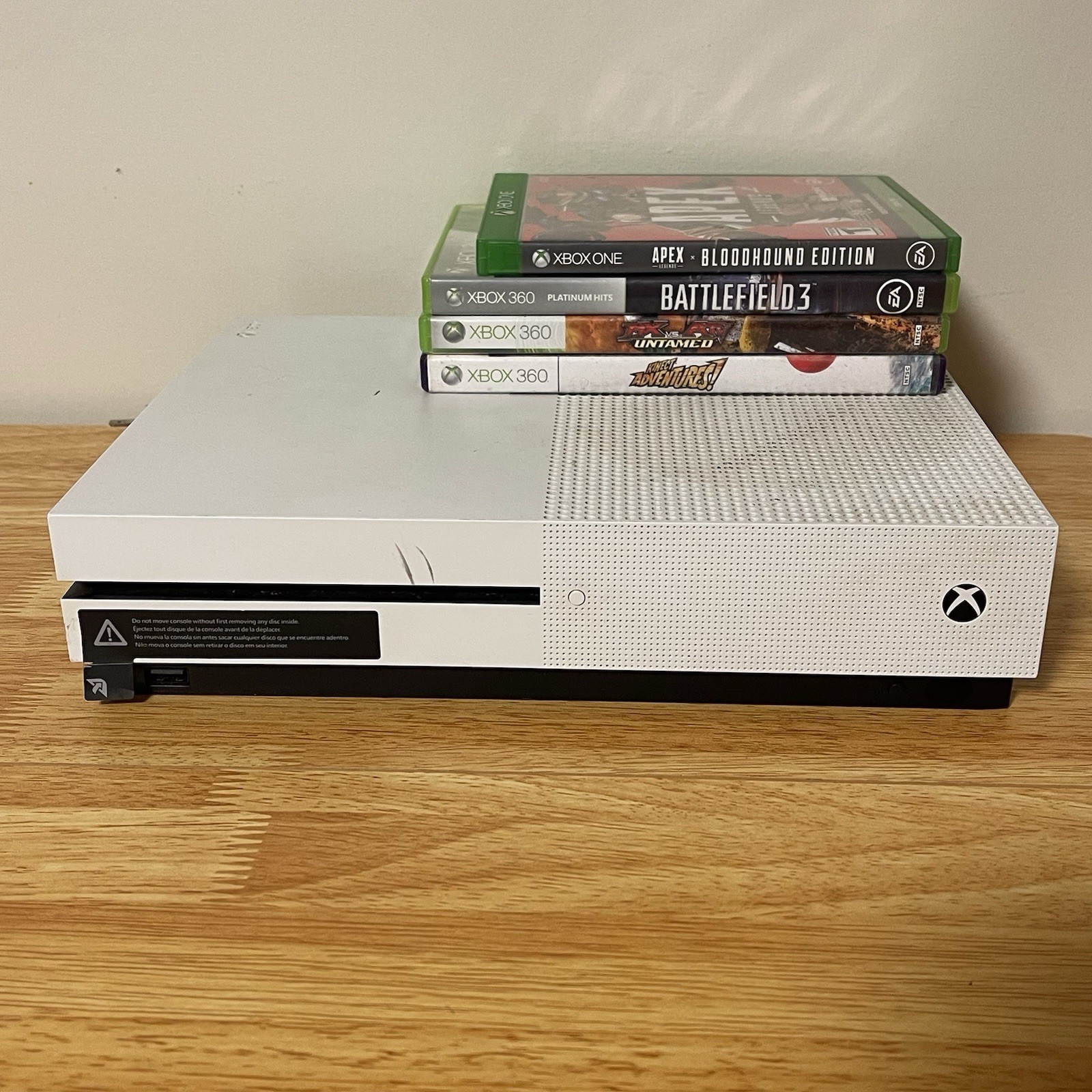 Microsoft Xbox One S 500GB Console w/ Disc Drive (1681) White Console/4 Games