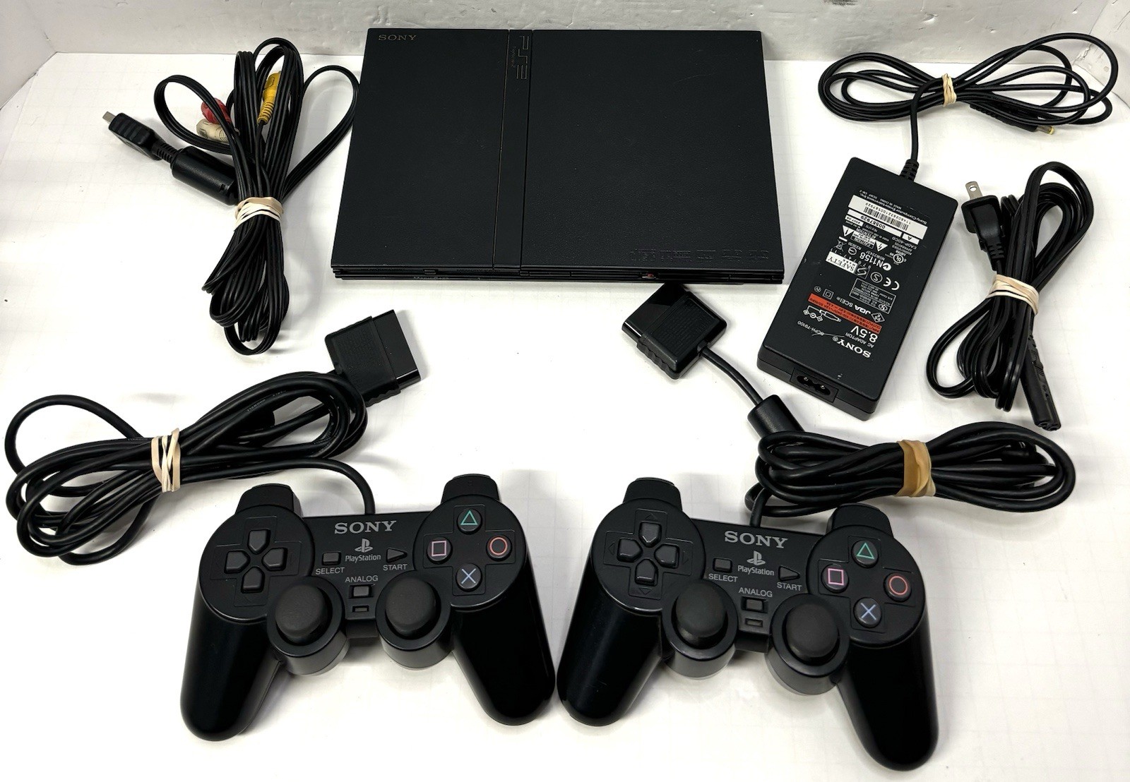 Sony PS2 PlayStation 2 Slim SCPH-75001 Black Console Bundle w/ 2 Controllers