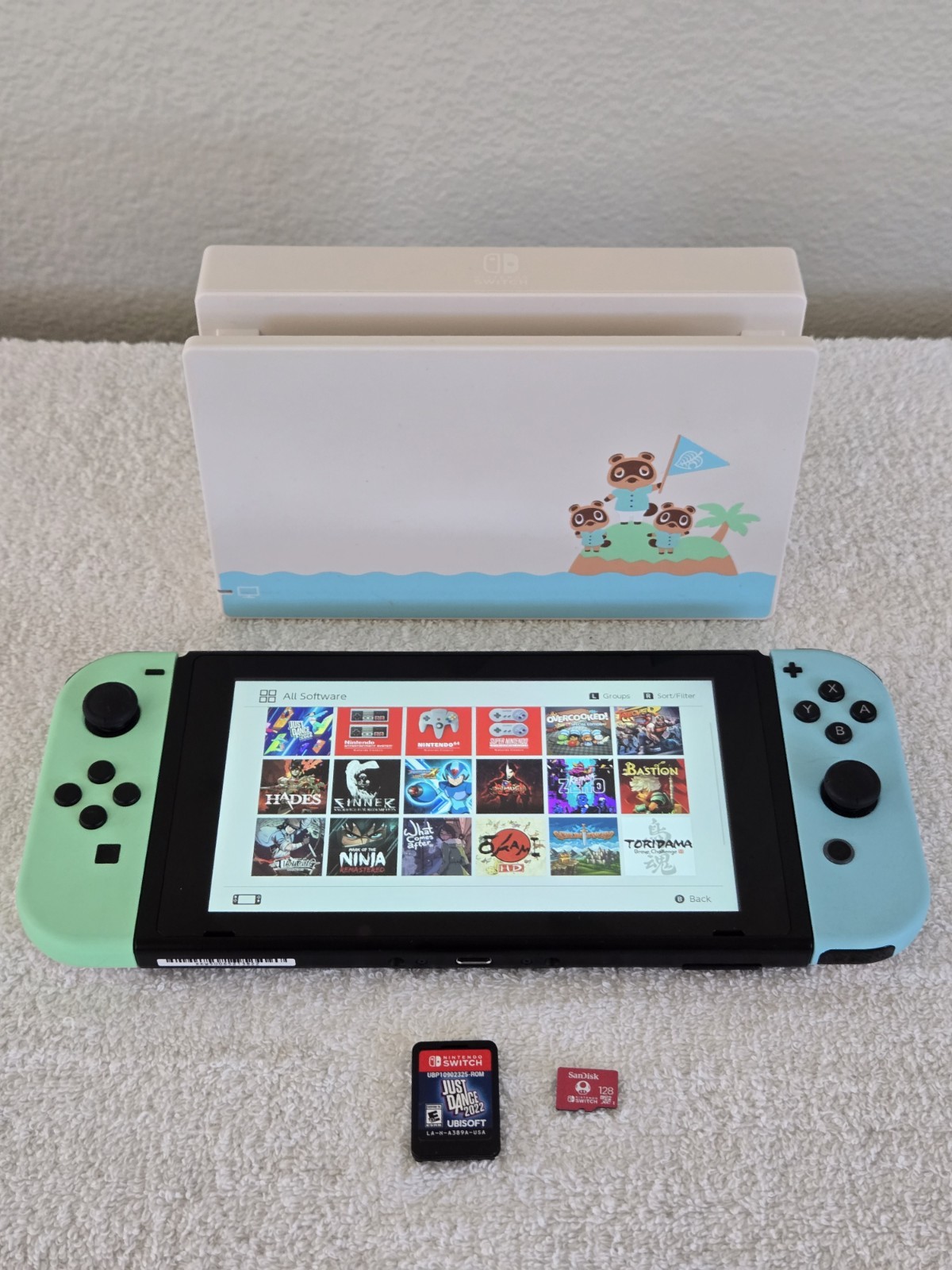 Nintendo Switch HAC-001-01 Animal Crossing Console Bundle Just Dance 2022 & SD