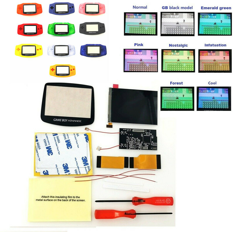 8 Colors GBA V2 IPS Backlight LCD Mod & GBA Pre- Cut Full Housing shell kit