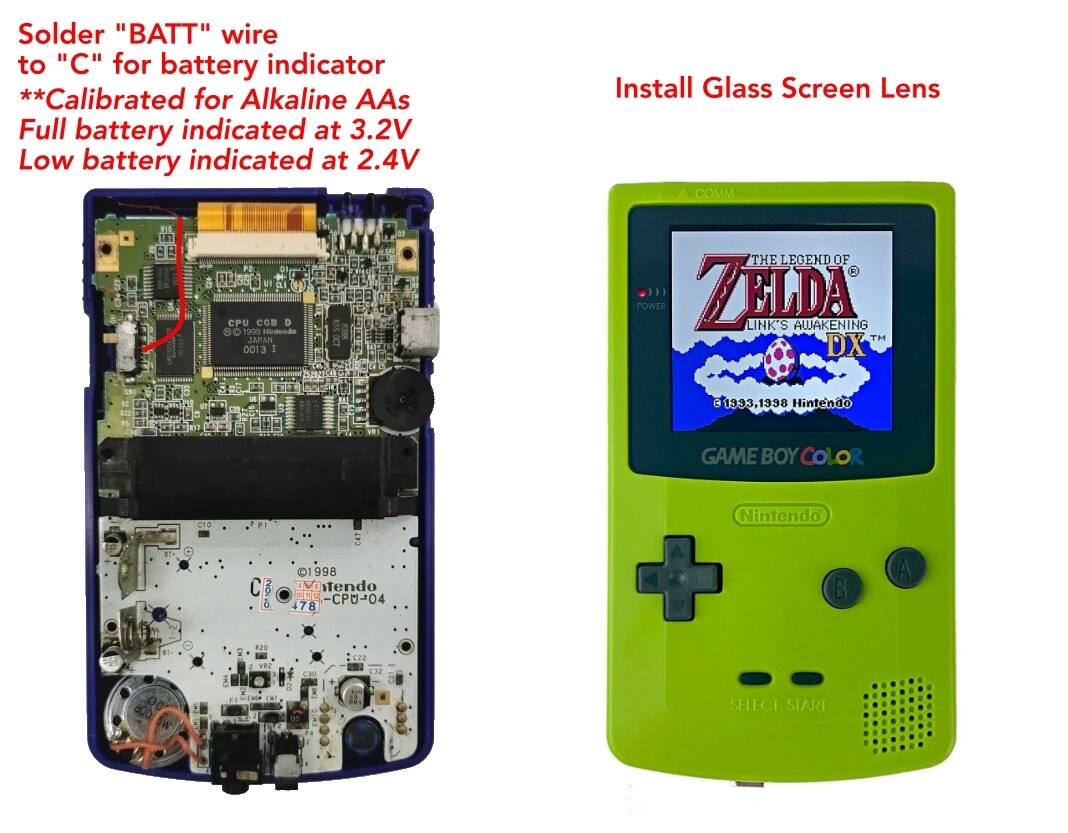 GameBoy Color Q5 XL IPS Backlight Kit with OSD + Pre Trimmed Shell Game Boy GBC