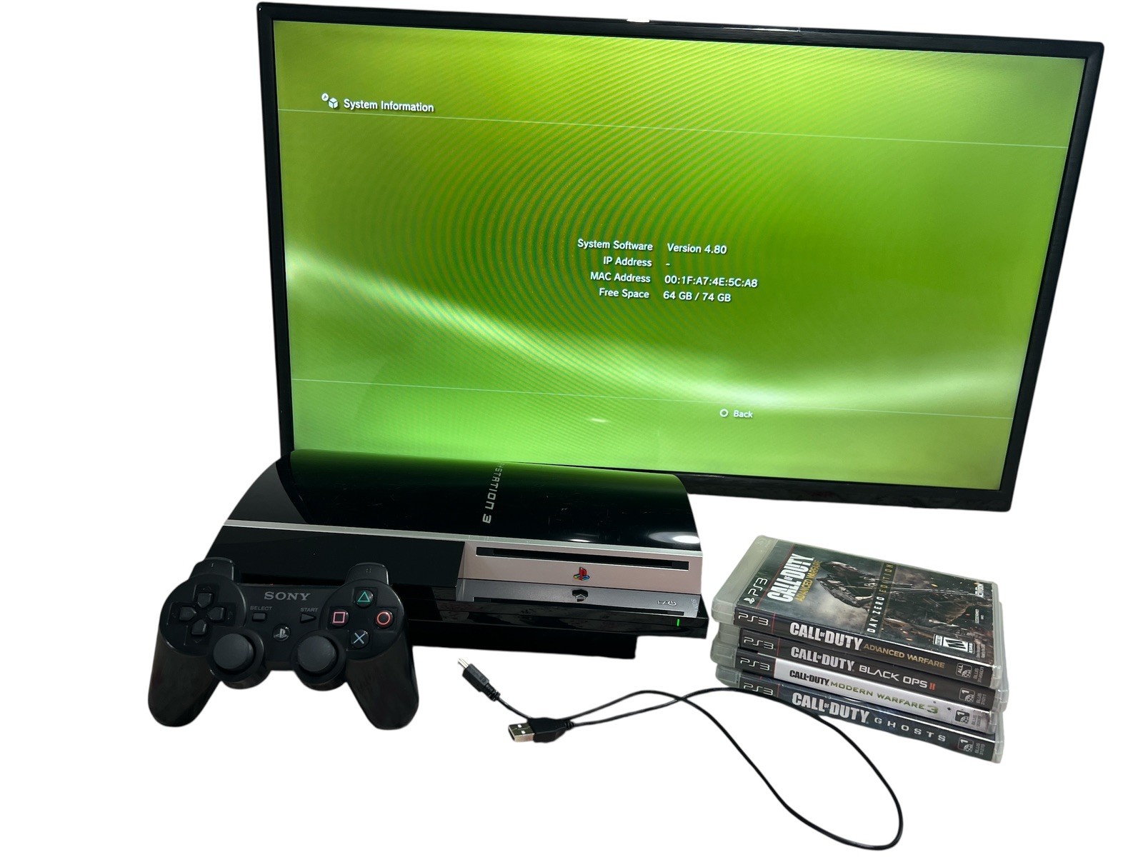 Sony PlayStation 3 PS3 74GB Console Plug & Play Bundle w/ 4Games Tested read⬇️