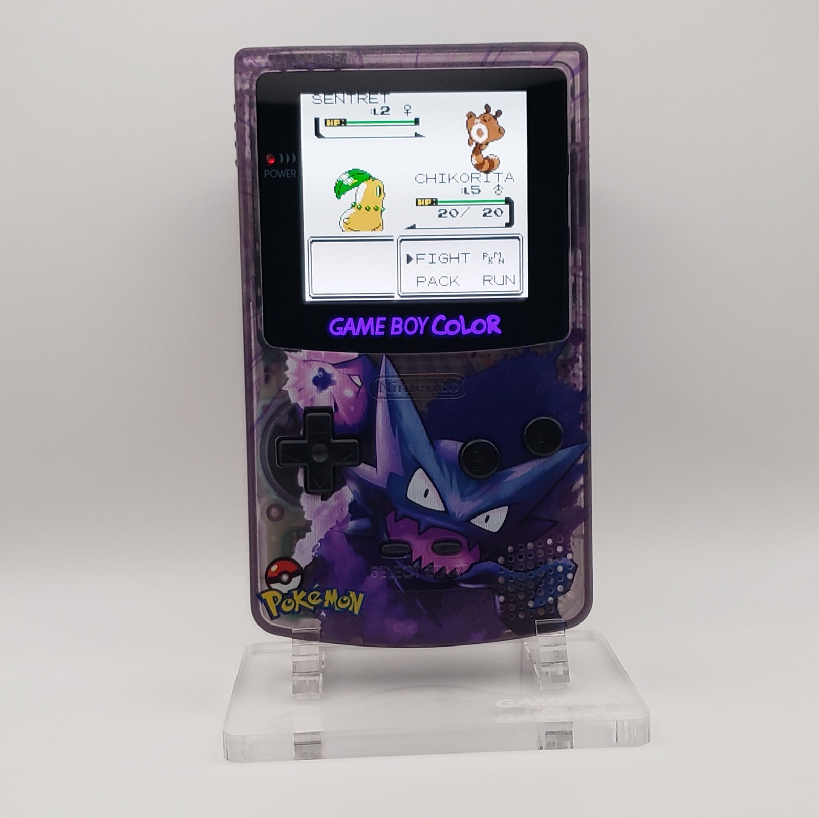 Custom Gameboy Color IPS Screen w/ Case – GBC Pokemon Haunter Console System