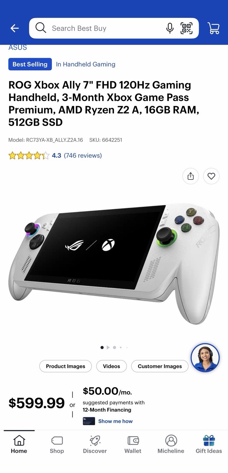 ASUS ROG Xbox Ally Handheld System 7″ 1080p FHD 120Hz Wi-Fi 512GB White