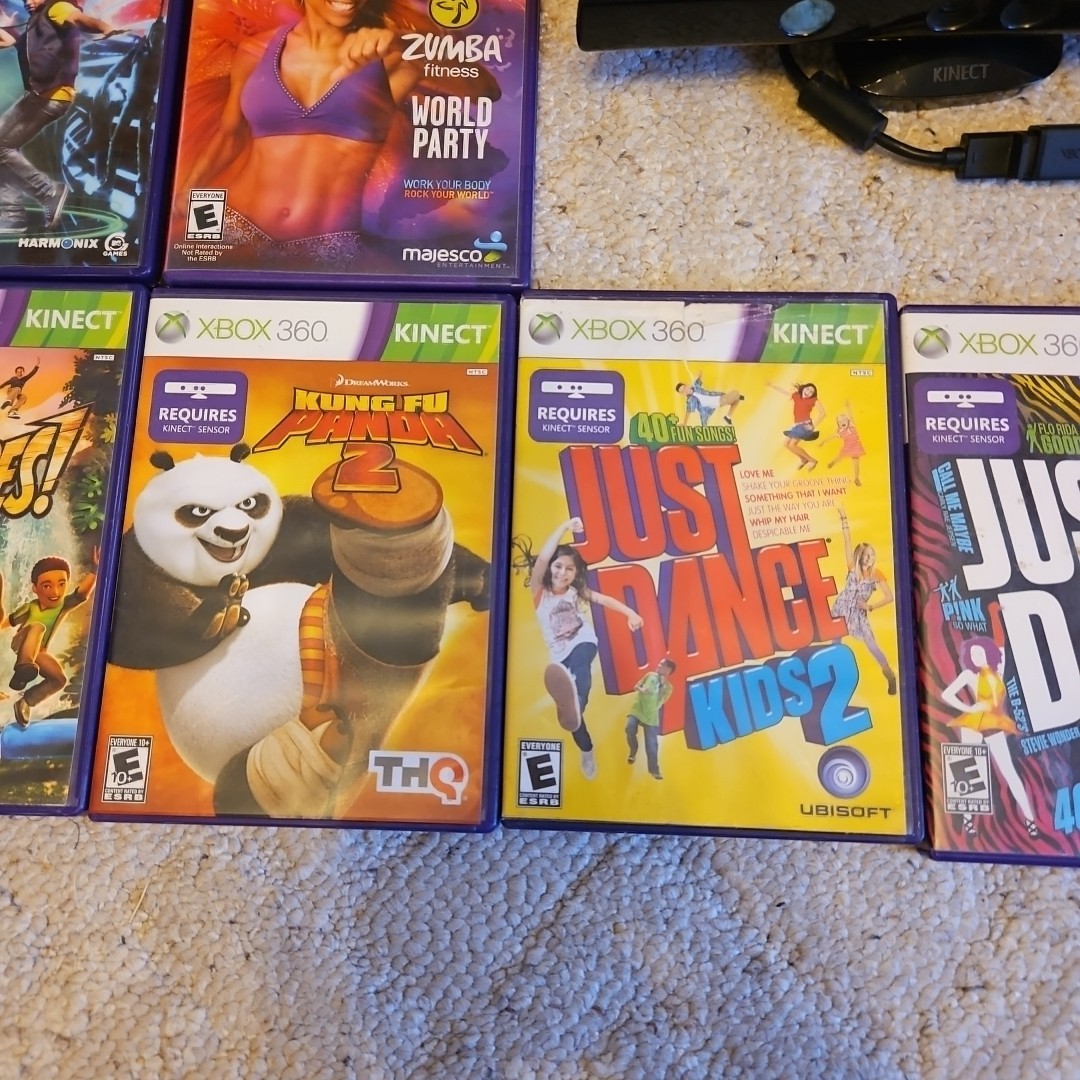Xbox 360 Kinect Sensor + 9 Games Bundle Lot Tested Ready to Play