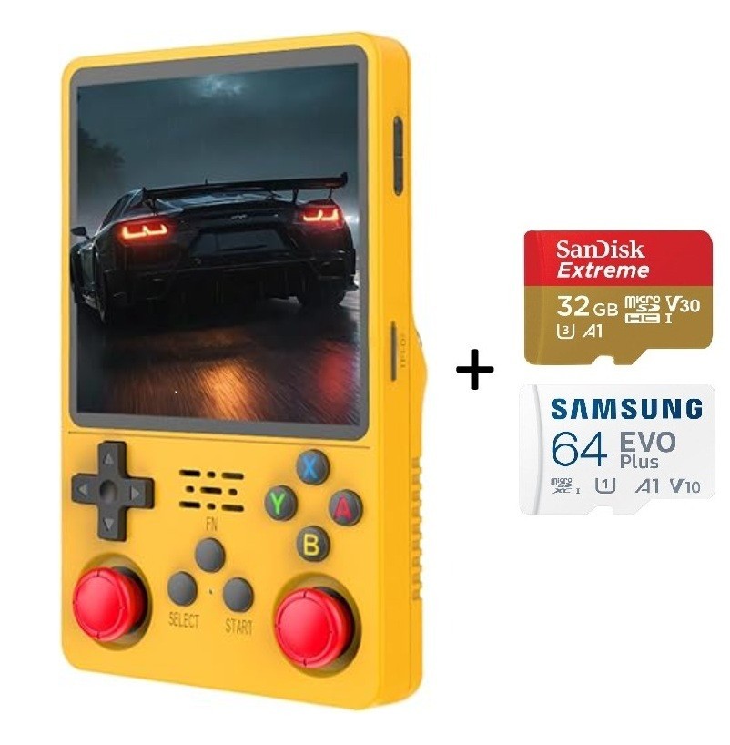 R36 Plus Handheld Yellow (NEW) with loaded 64gb Micro SD Card