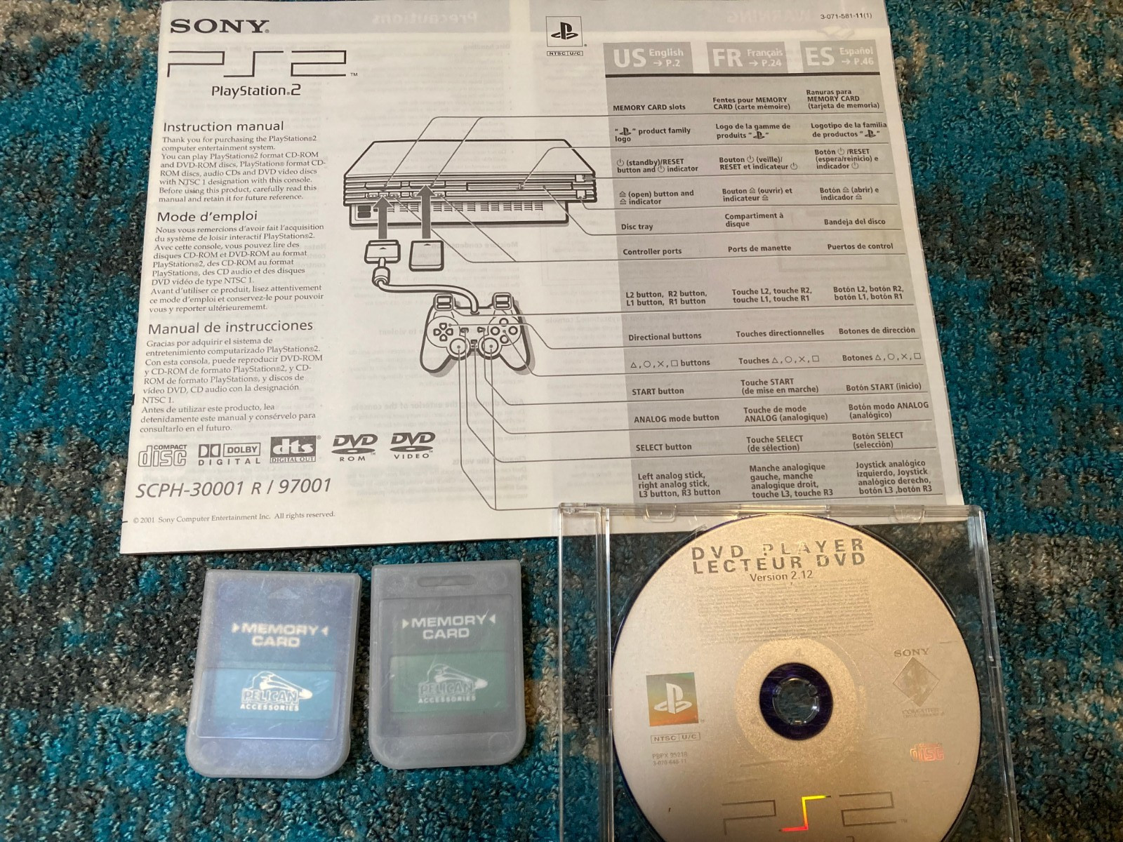 Sony PlayStation 2 PS2 Console w/ Manual Games Controllers Component WORKS READ
