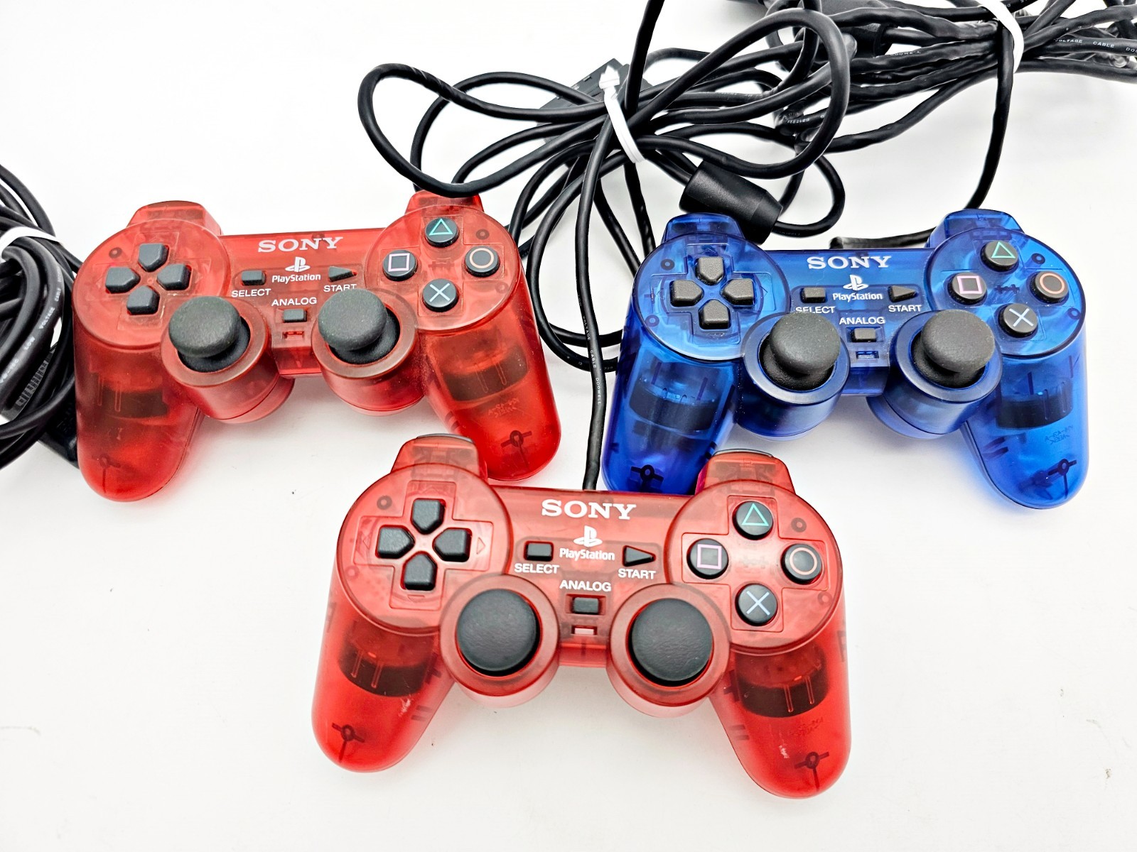 Playstation 2 Controller OEM 3pc Lot Red Blue
