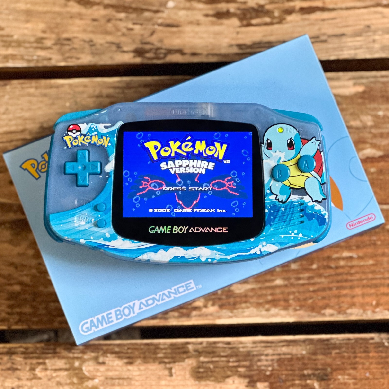 Nintendo Game Boy Advance GBA System 101 Backlit IPS LCD Pokemon SQUIRTLE Blue