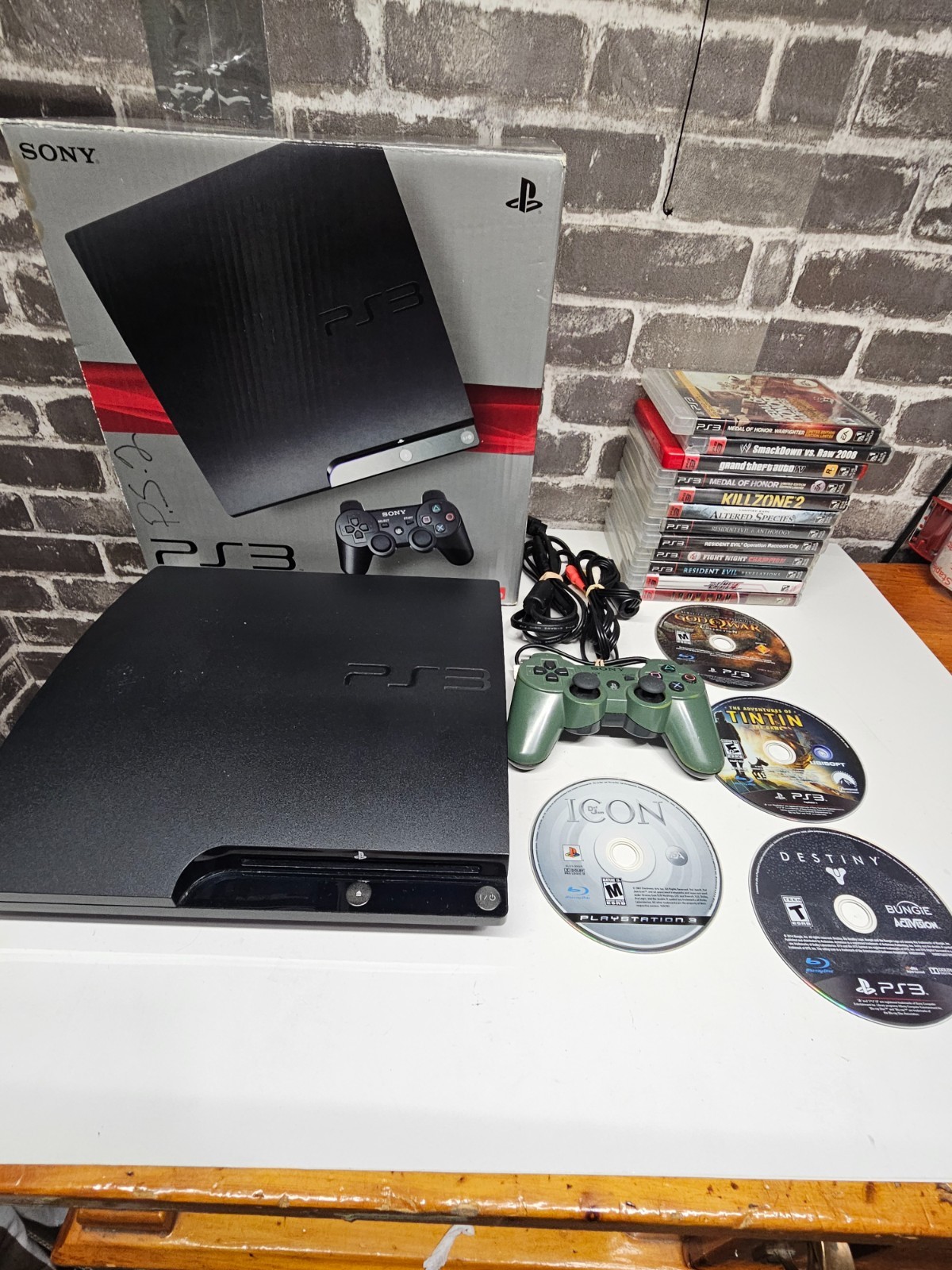 Sony PS3 Slim 250GB Console CECH-2001B w/ Box, Controller, Cords, & 16 Game