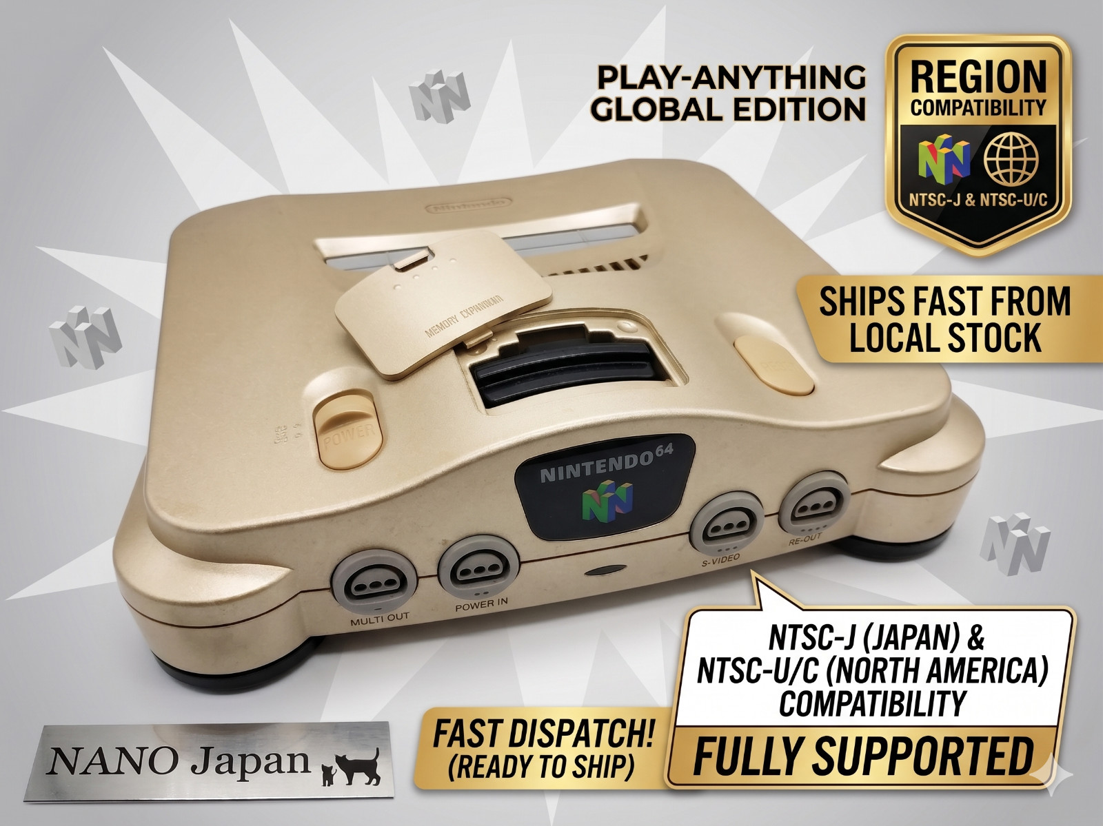 NUS-001 Nintendo 64 N64 Gold Console only Region Free Tested in stock