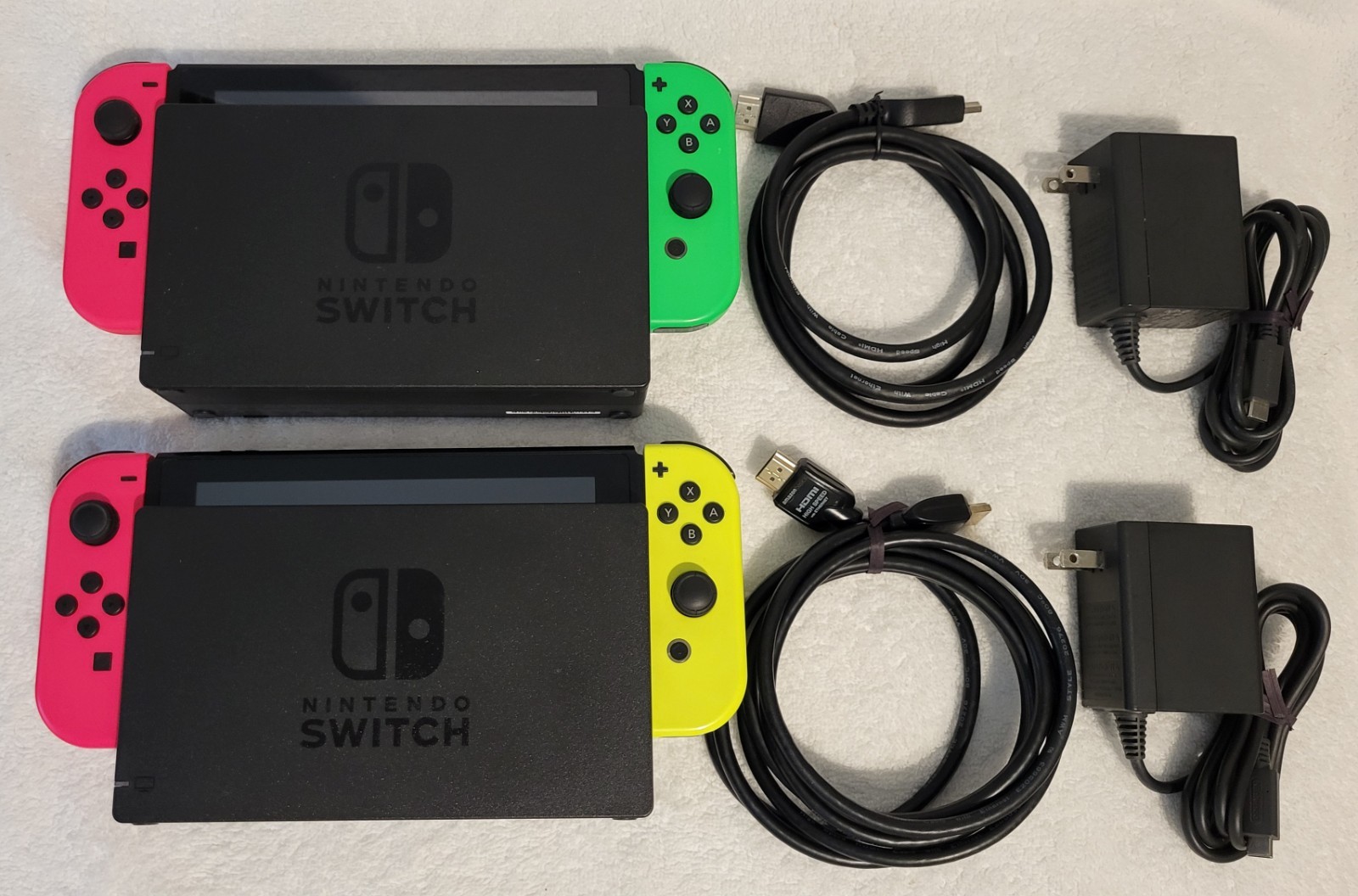 Lot of 2 Nintendo Switch HAC-001 Console Systems w/ Dock, Joy Con, Charger, HDMI