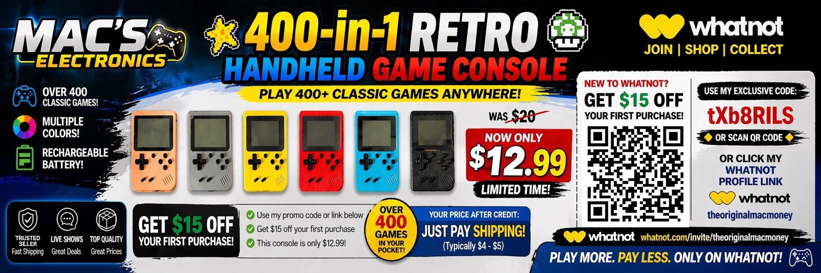 Retro Handheld Plus System Random Colors 400+ Games Rechargeable 3″ RCA