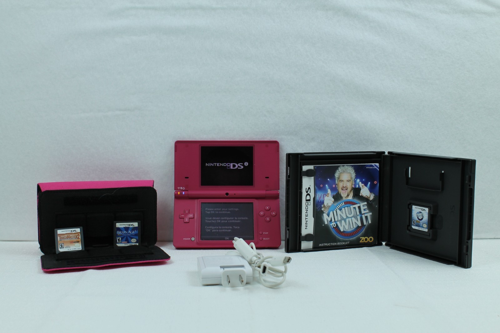 Nintendo DSi Console Pink Matte Bundle TWL-001 with 3 Games, Case, and Charger