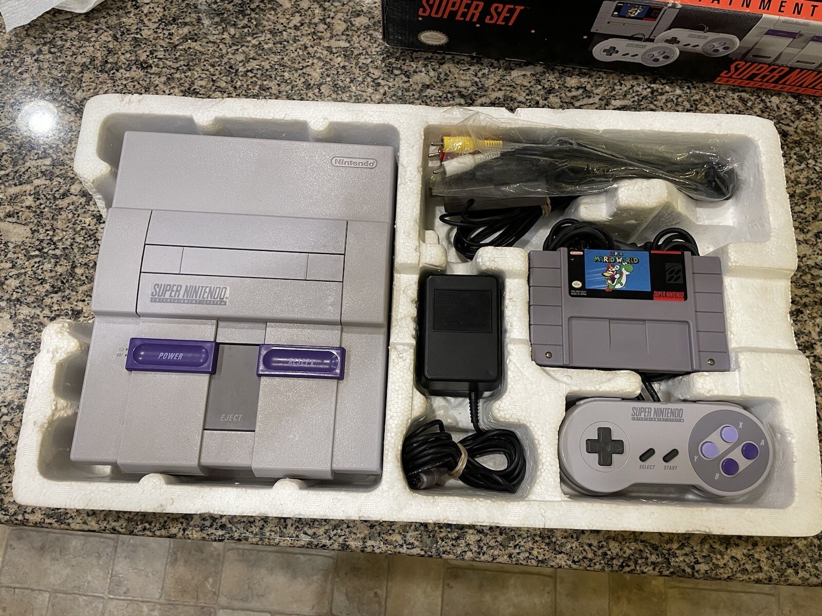 Super Nintendo Super Set Complete in Box w/ Super Mario World – SNES Console CIB