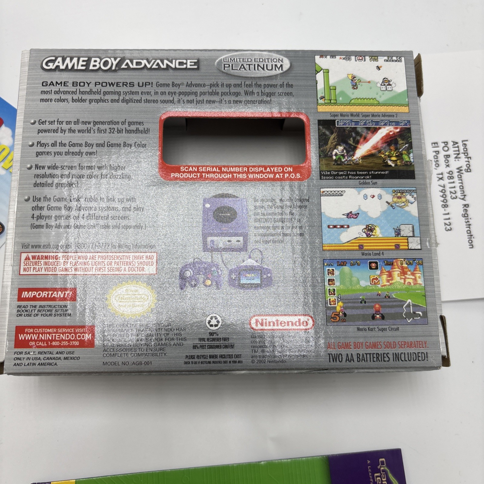 Nintendo Game Boy Advance GBA Console Limited Edition Platinum