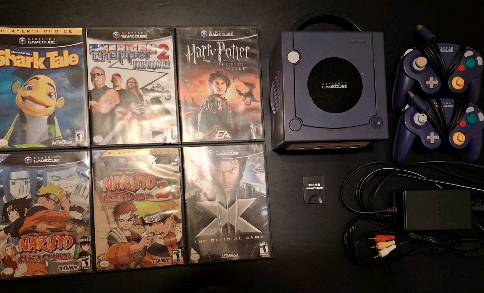 Nintendo GameCube Indigo DOL-001 Console 2 OEM Controllers 6 Games Naruto Tested