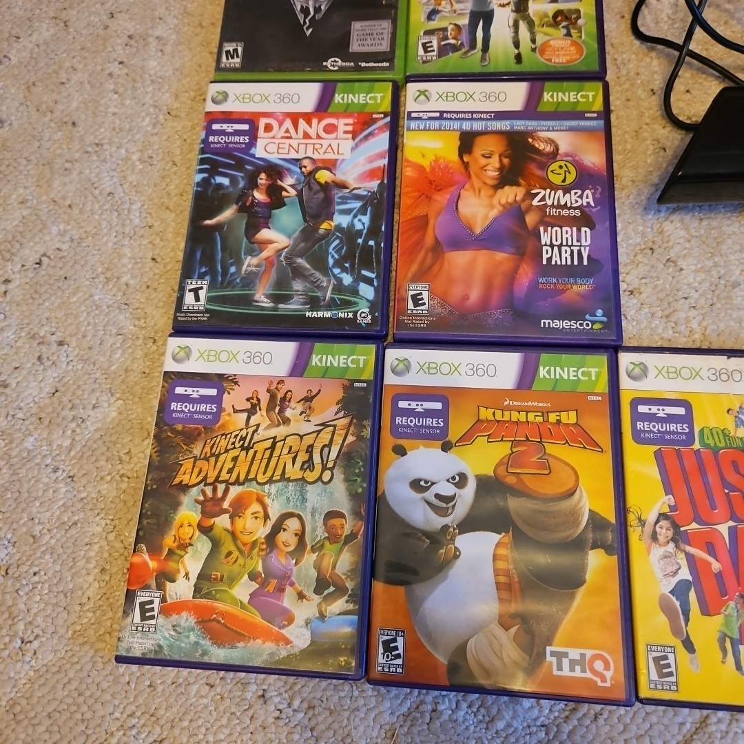 Xbox 360 Kinect Sensor + 9 Games Bundle Lot Tested Ready to Play