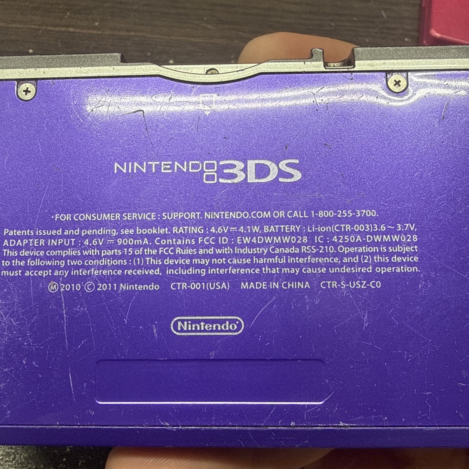 Nintendo 3DS CTR-001 Purple Handheld System 3D Capability Headphone Jack