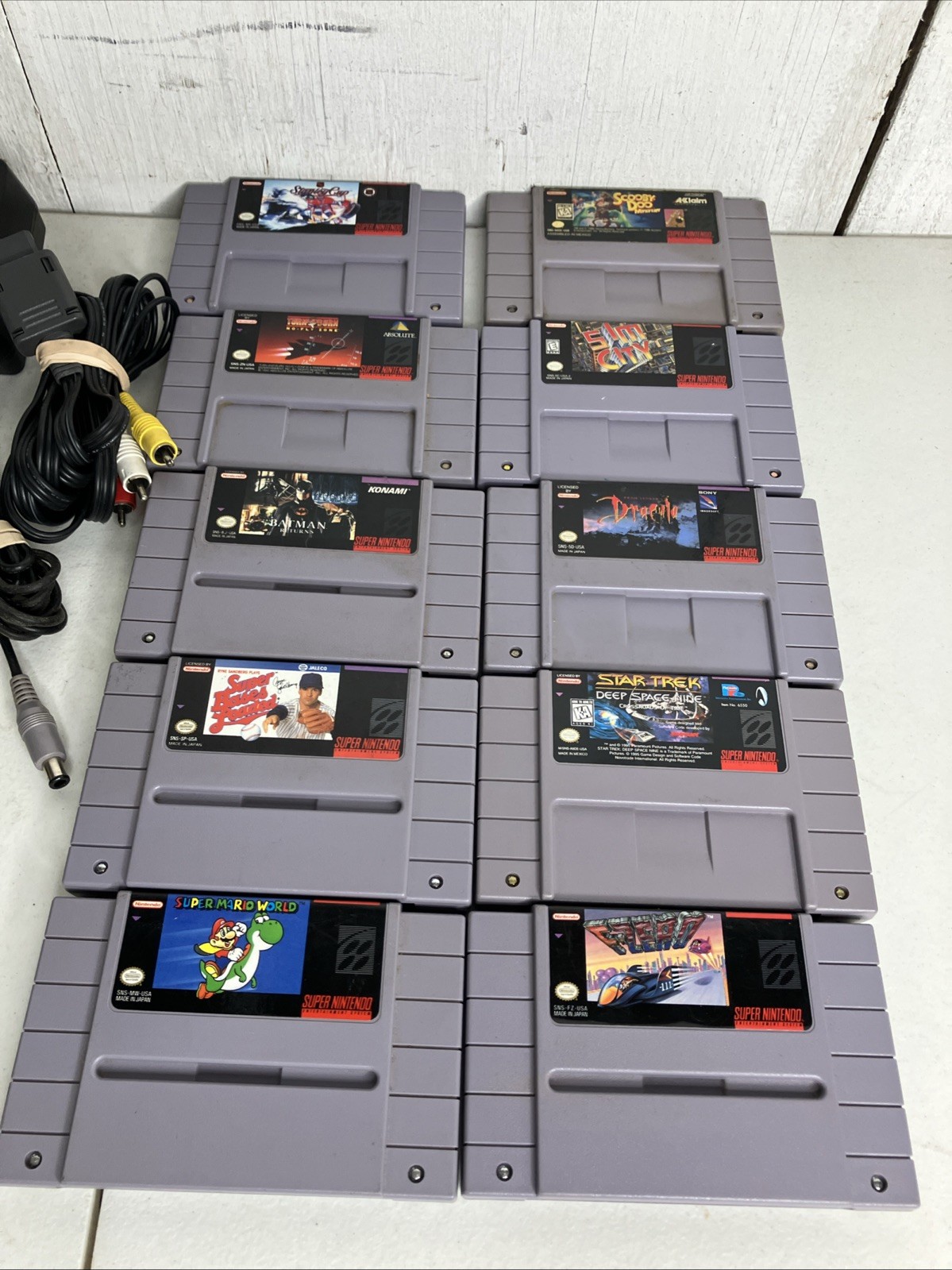 Super Nintendo SNES System Console Bundle 10 Games Super Mario World F-Zero Sim