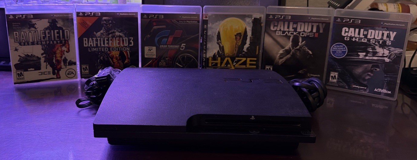 Sony PlayStation 3 PS3 Slim CECH-3001A 160GB Black Console W/ 6 Games & Cords