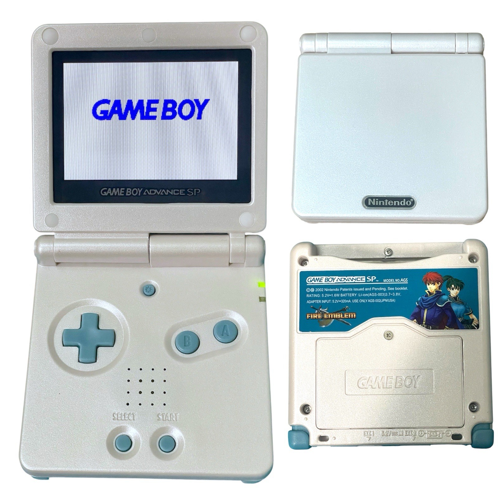 Nintendo GameBoy Advance SP IPS Screen- White Blue GBA SP IPS