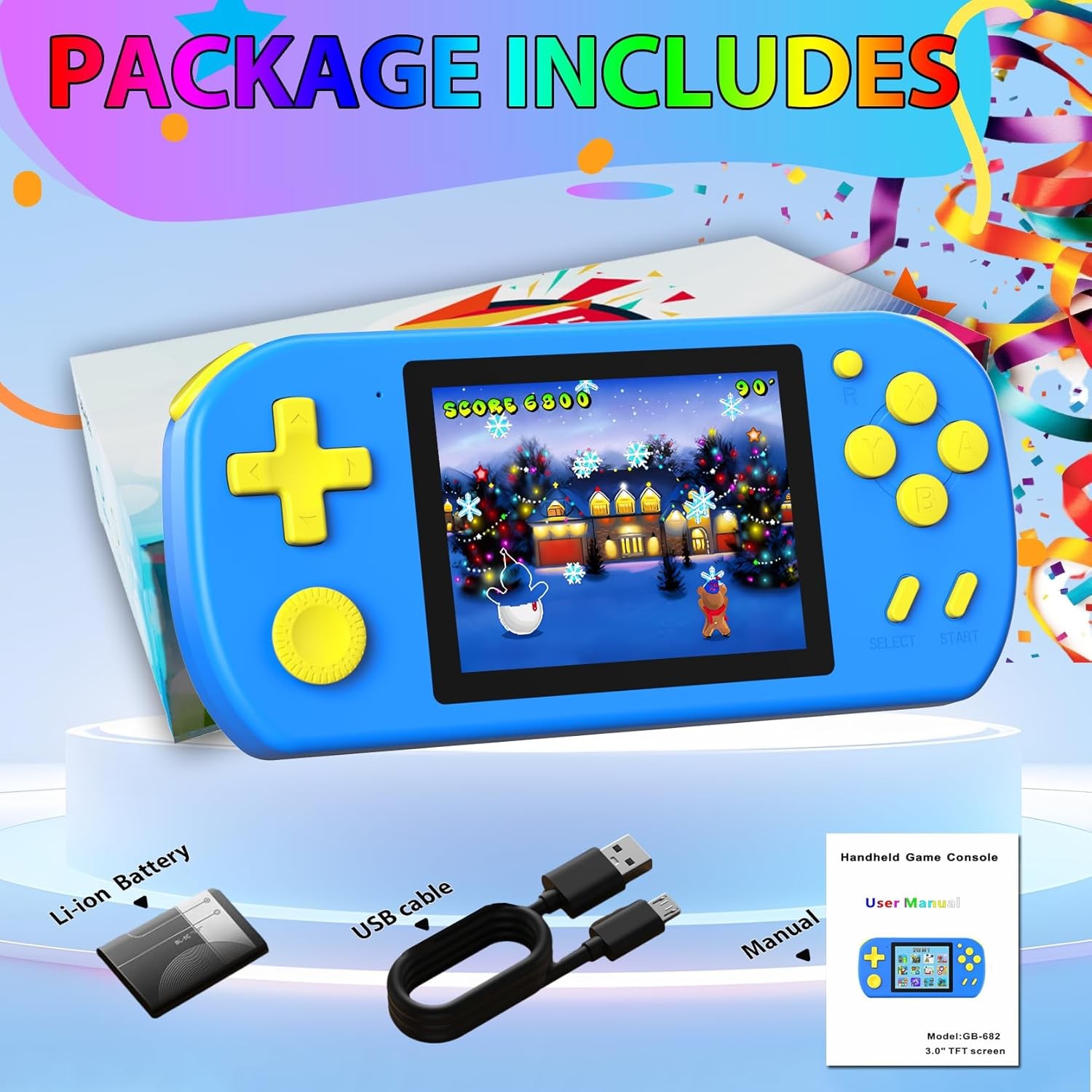 Handheld Game Console 218 Built In Games 3.0 in HD Screen Rechargeable Kids