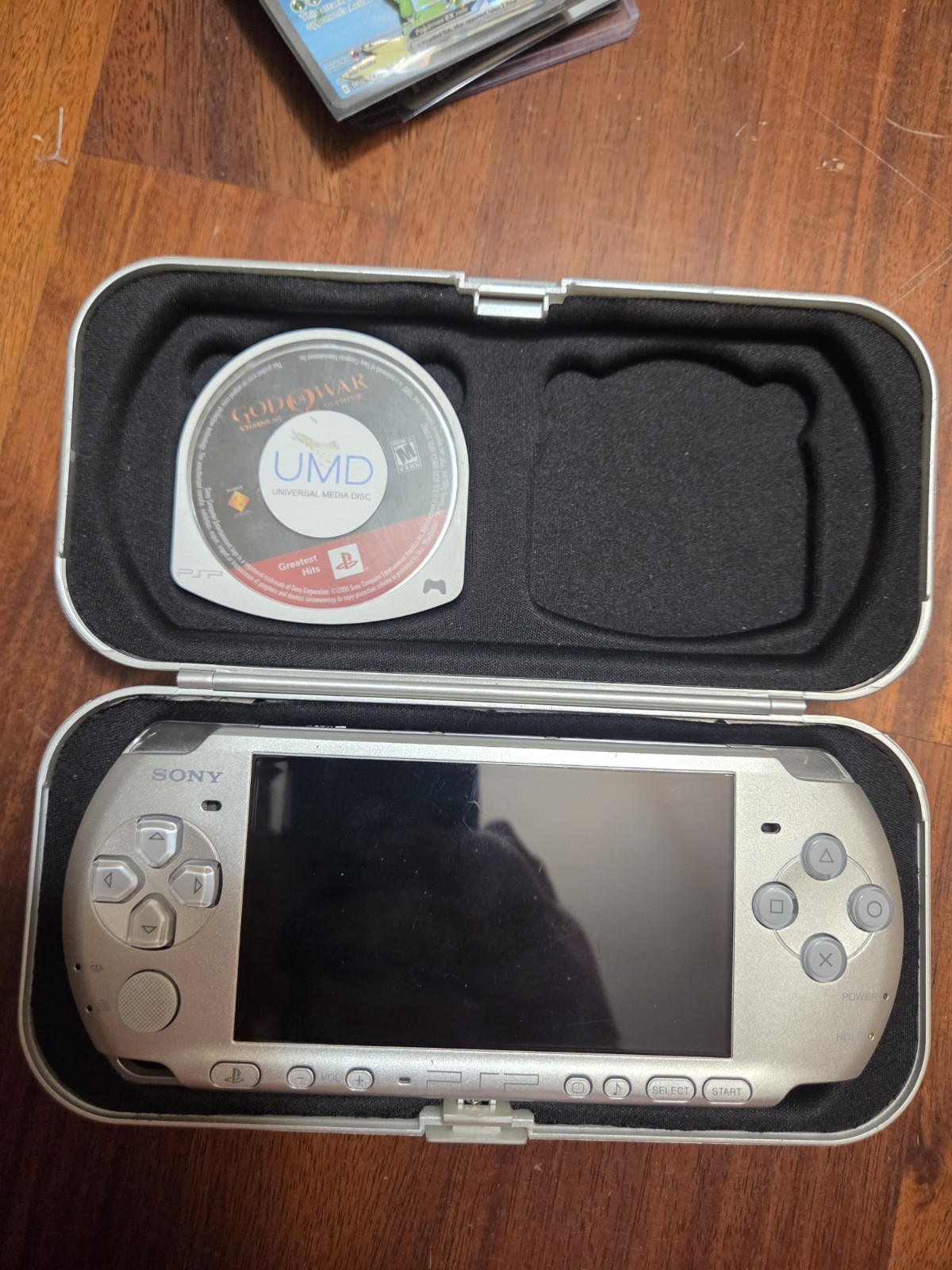 Sony PSP Silver Handheld System, USB, w/ Case, God Of War Game