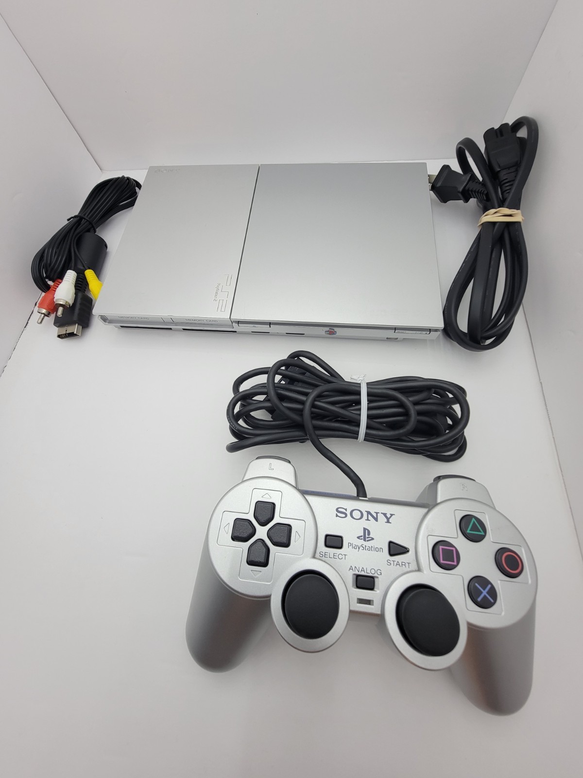 SONY PlayStation 2 PS2 Slim Silver SCPH-90001 w/ Silver OEM Controller Tested
