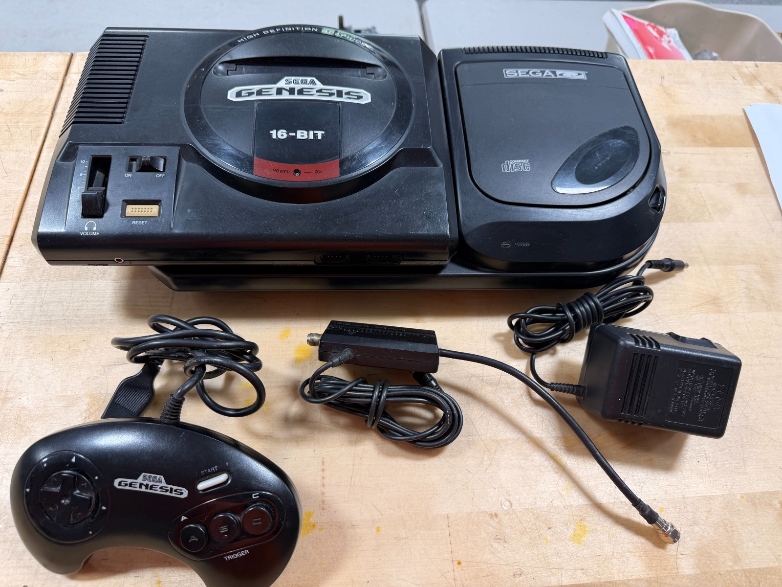 Sega Genesis Model 1 16-Bit Console 1601 (tested) w/ Sega CD mk-4102a (untested)