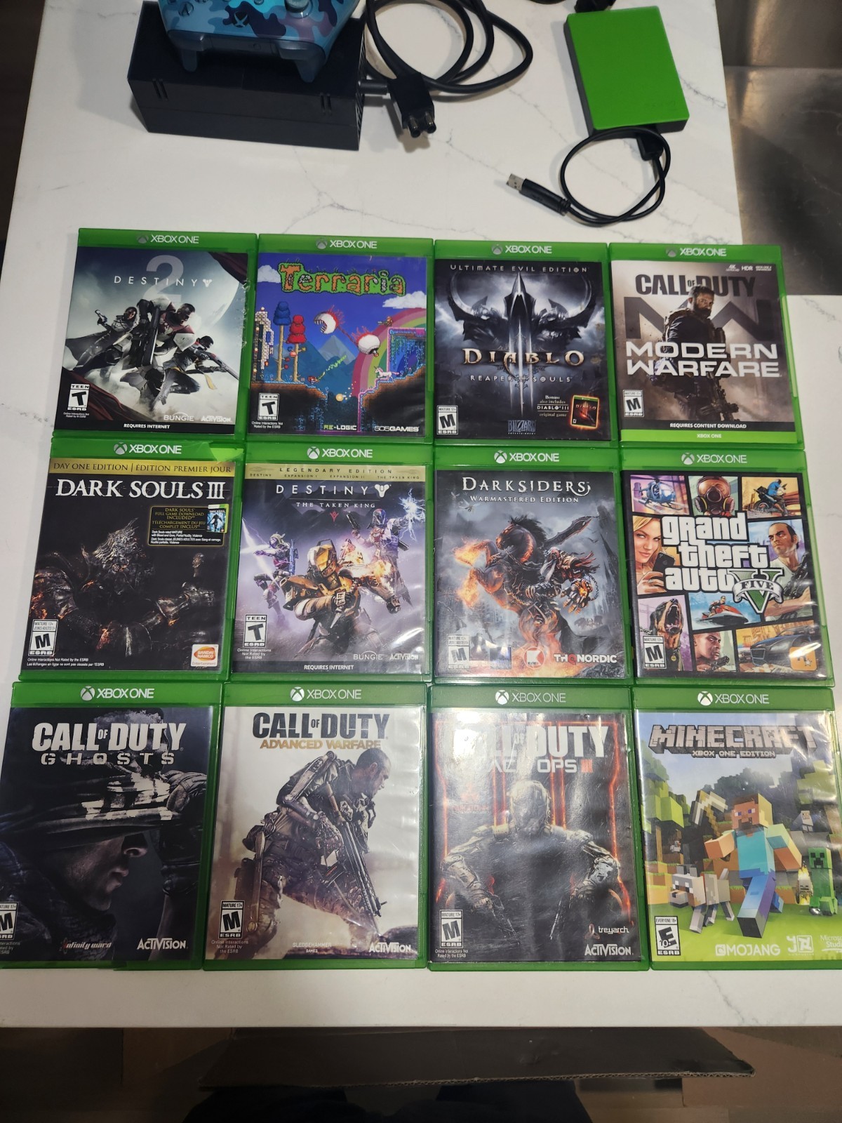 Xbox One With Many Games, Controller, And External Hard Drive