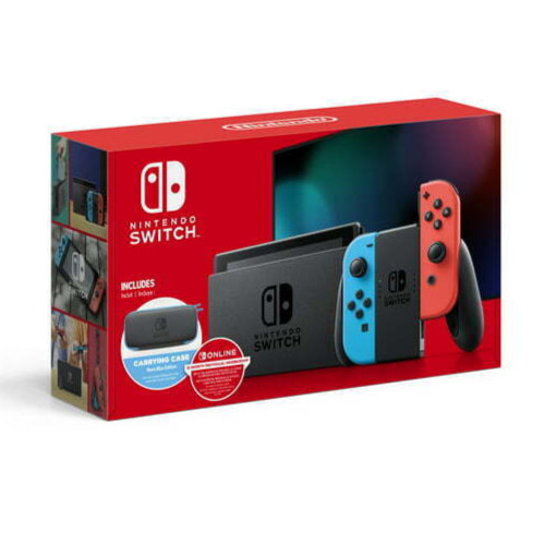 🔥 Nintendo Switch Console V2+2 Neon Blue/Red JoyCon+Case+12mo Membership Bundle