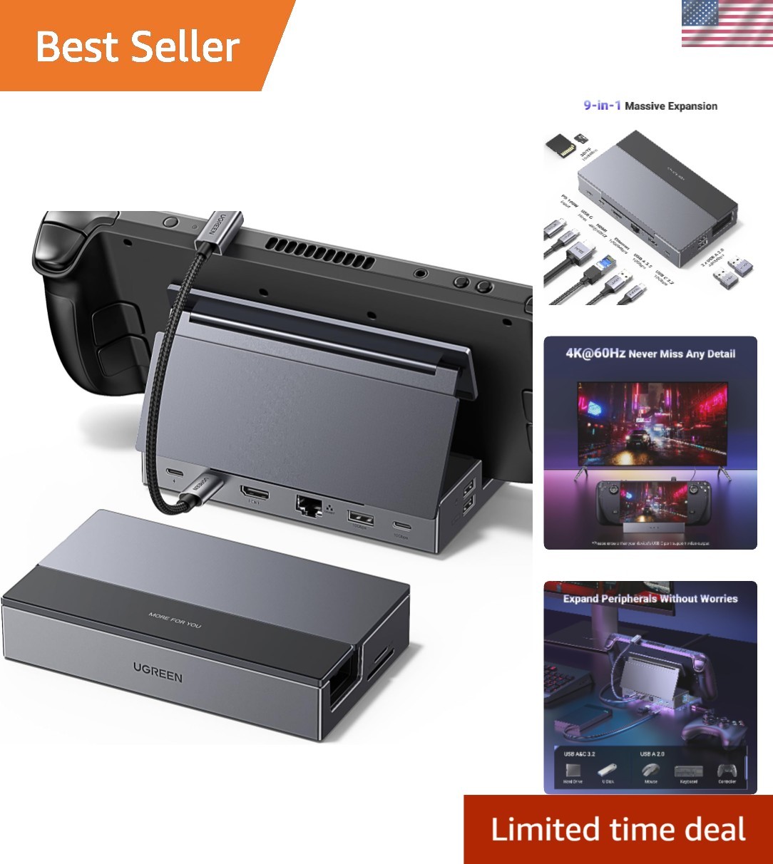 9-in-1 Steam Deck Dock with 4K@60Hz HDMI & PD 100W for All Gaming Consoles