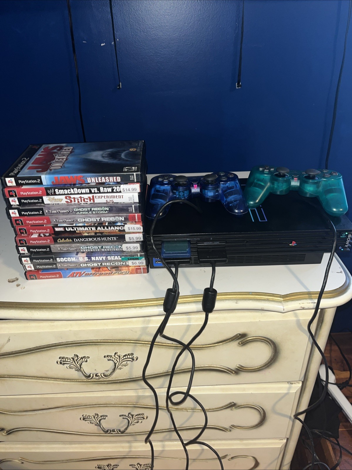 Sony PlayStation 2 PS2 Fat Console Bundle 10games 2controllers Tested & Working