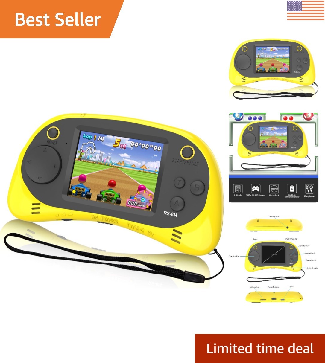 Compact Kids Handheld Game Console with 220 Educational Games – Yellow Design
