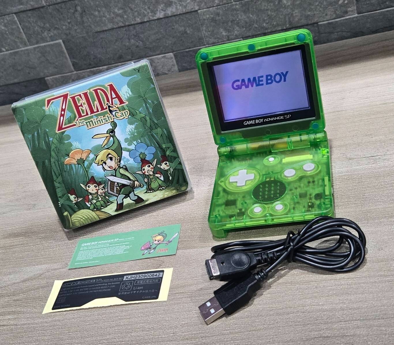 Nintendo Gameboy Advance SP Legend of Zelda Reshell Glass Screen & New Battery