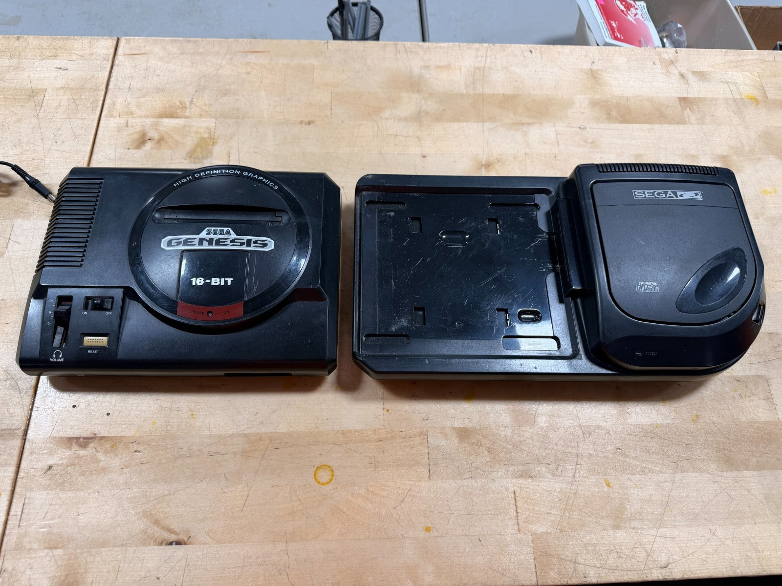 Sega Genesis Model 1 16-Bit Console 1601 (tested) w/ Sega CD mk-4102a (untested)