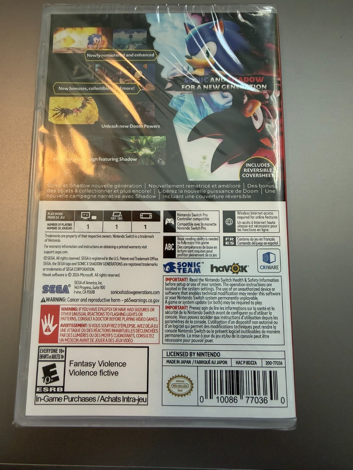 Sonic X Shadow Generations – Nintendo Switch