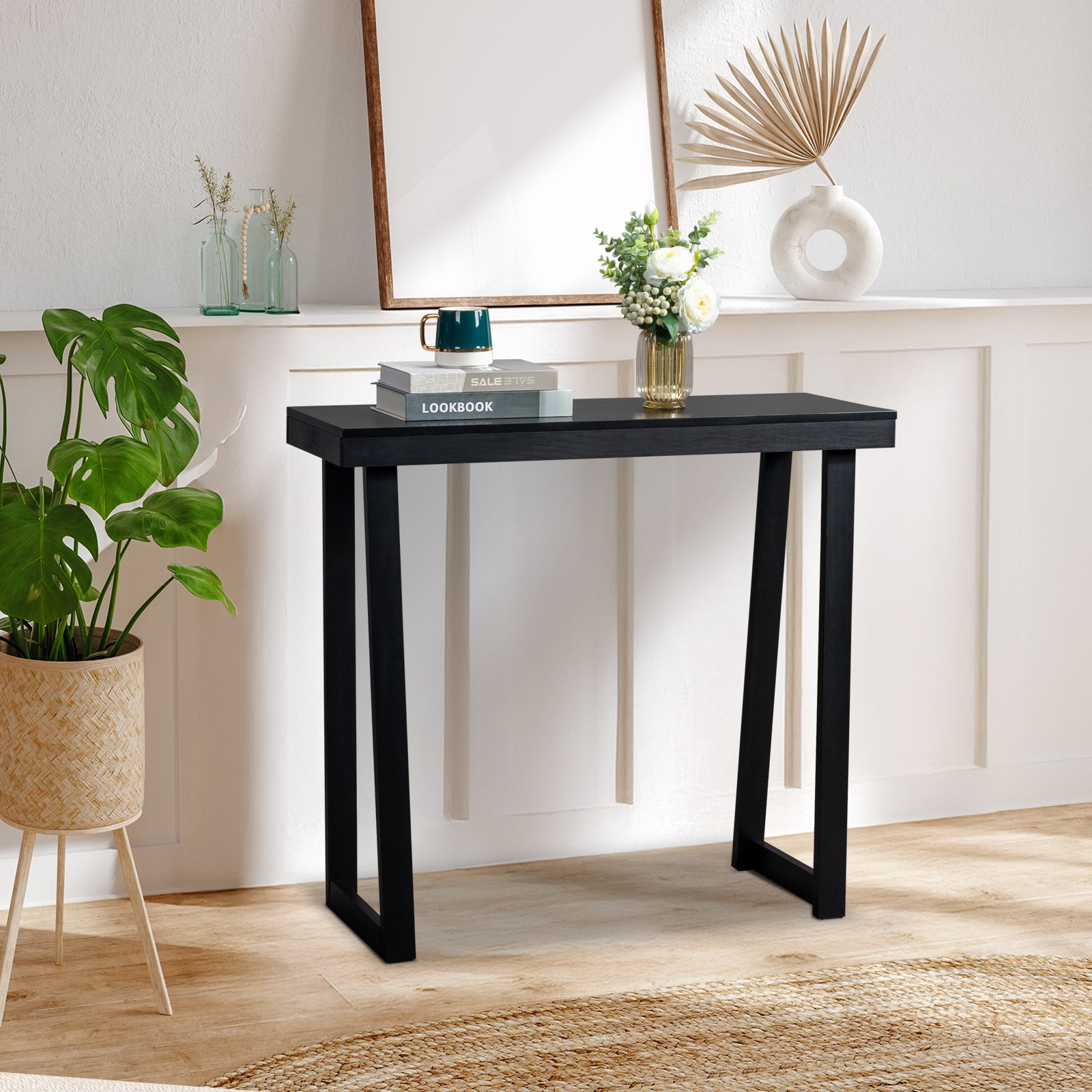 Console Table Wood with Storage Sofa Tables for Living Room Entryway Black