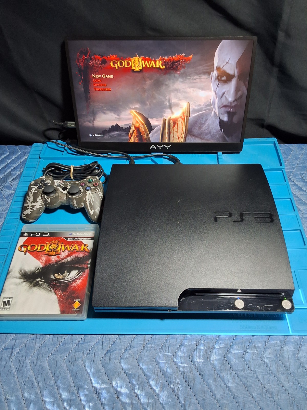 Sony PlayStation 3 PS3 Slim 120GB CECH-2001A Tested w/ Controller God of War III