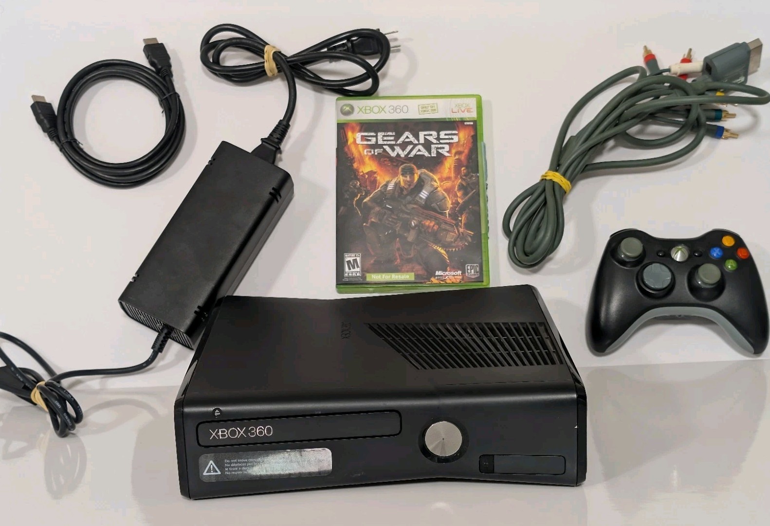 Xbox 360 S Slim Console | Gears Of War | No HD | Controller | Power Supply | AV